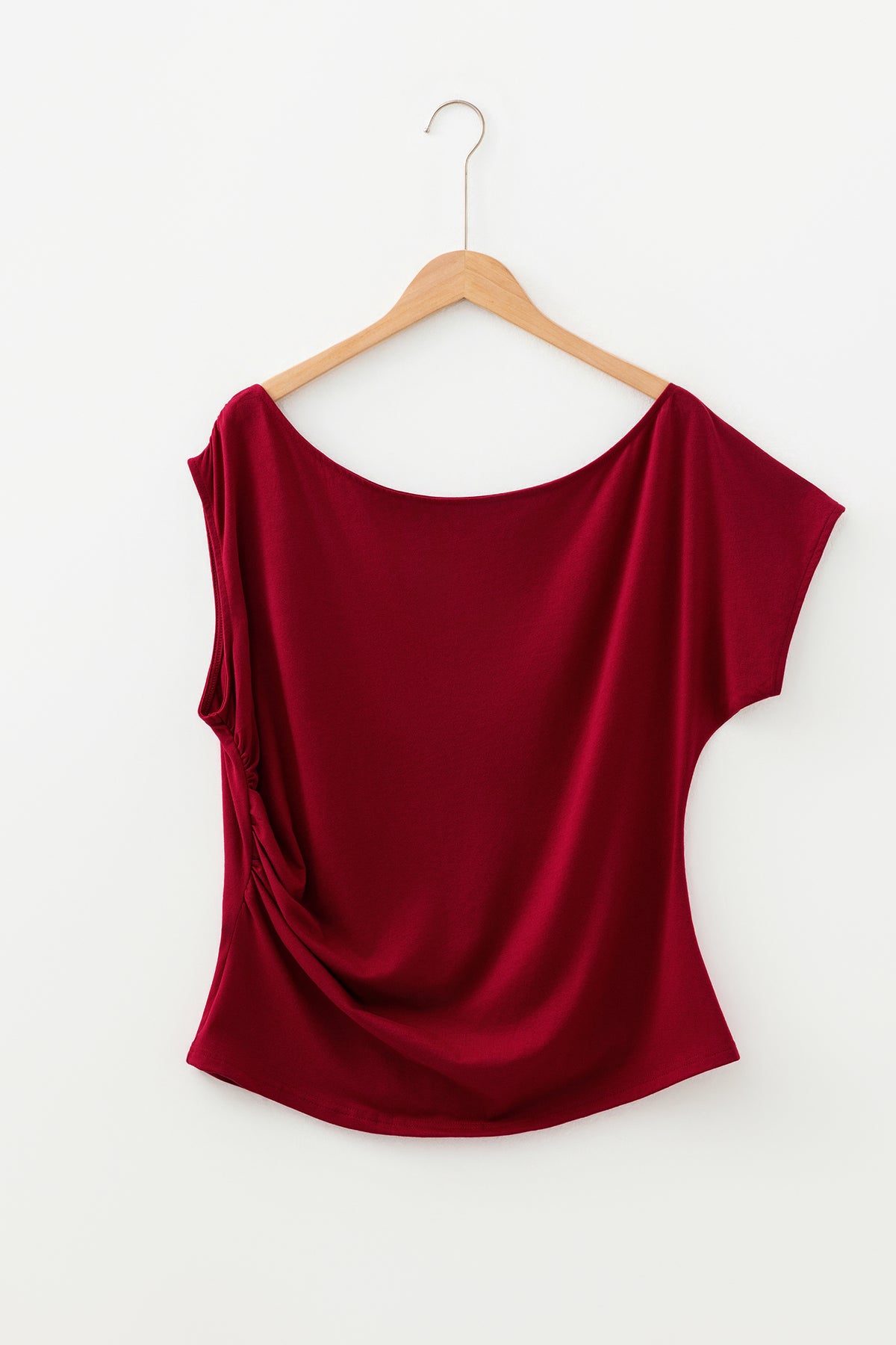 Coffee Plus Size Solid Color Asymmetric Neck Short Sleeve Blouse
