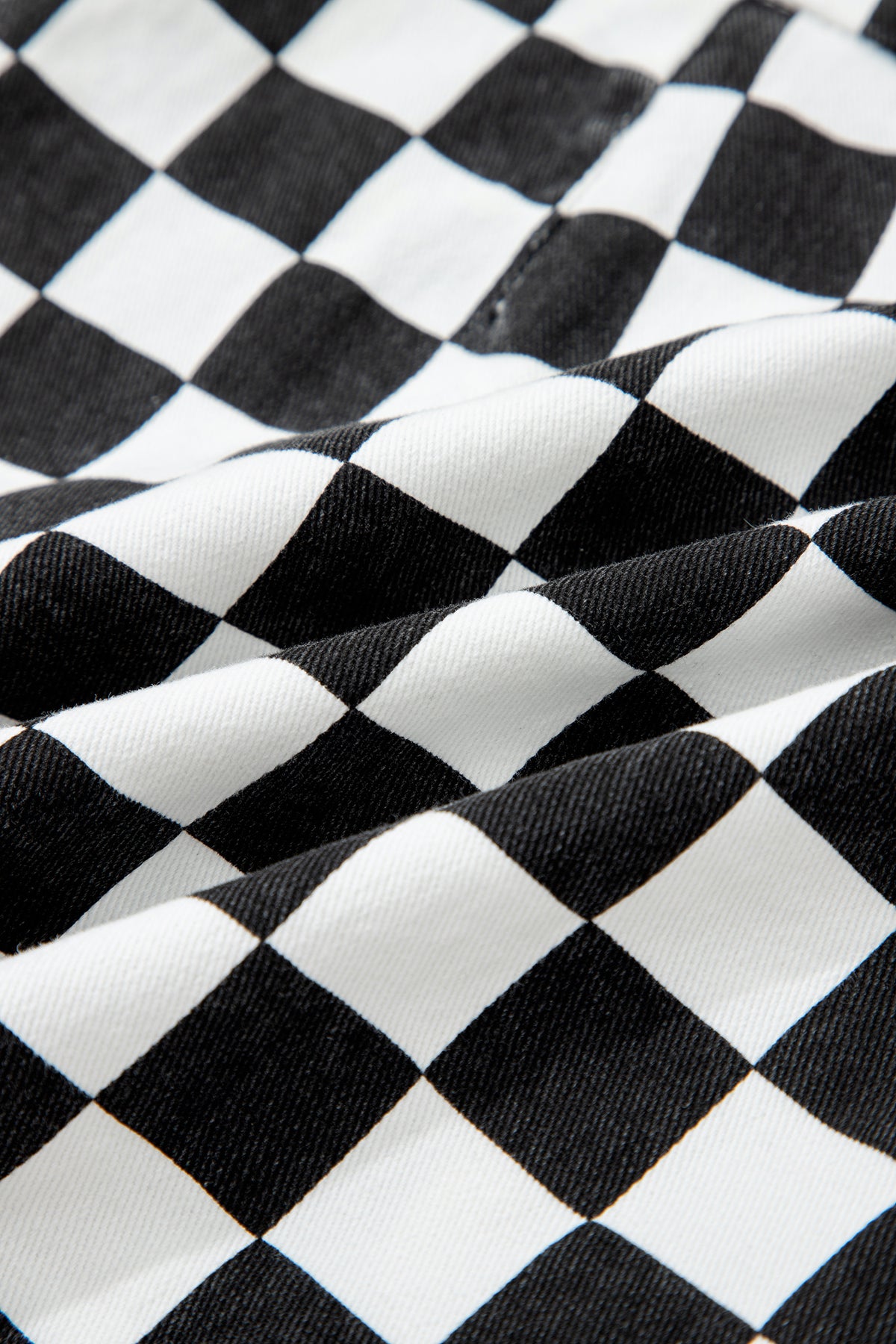 Black Checkered Print Overlap Denim Shorts