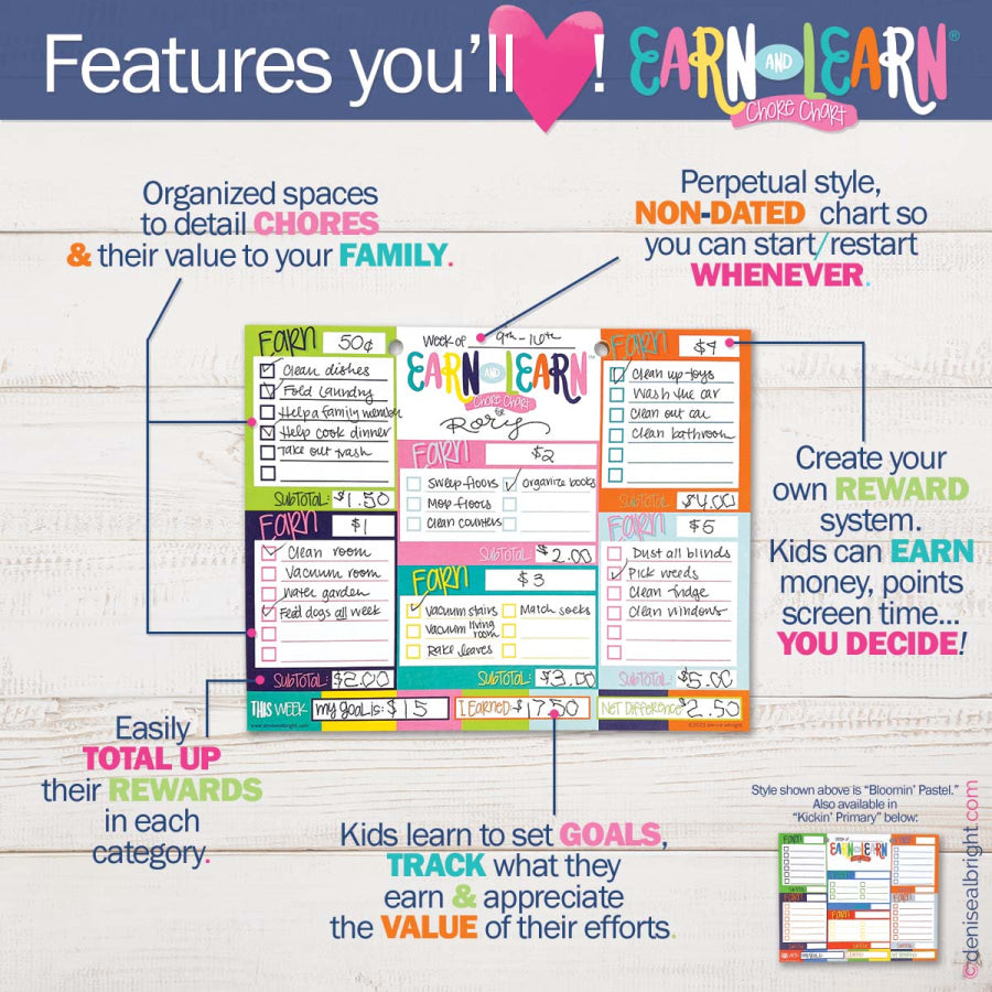 Earn &amp; Learn® Kids Money Management Chore Chart Pad Pads