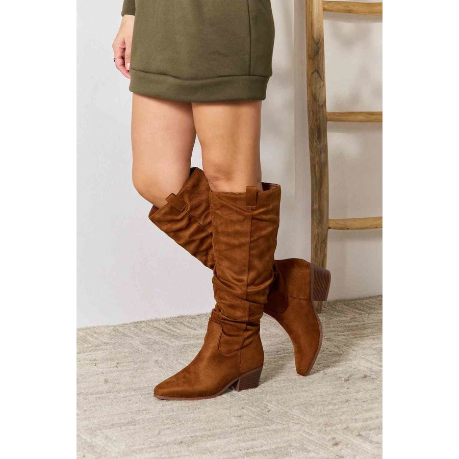 East Lion Corp Block Heel Knee High Boots Chestnut / 6