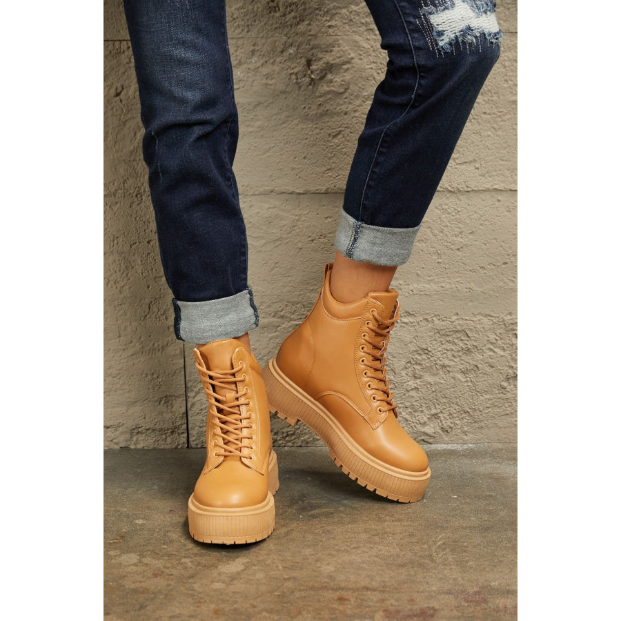 East Lion Corp Platform Combat Boots Caramel / 6 footwear