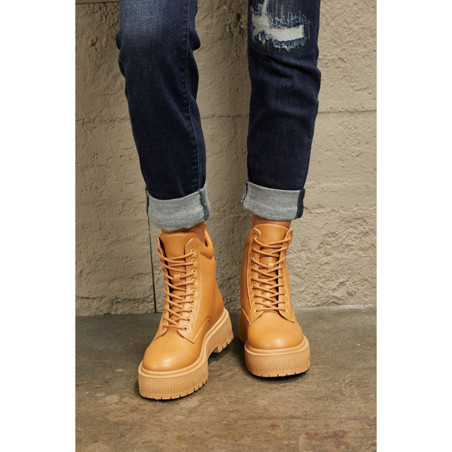 East Lion Corp Platform Combat Boots Caramel / 6 footwear