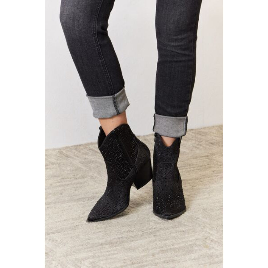 East Lion Corp Rhinestone Ankle Cowboy Boots Black Rhinestone / 6 Clothing