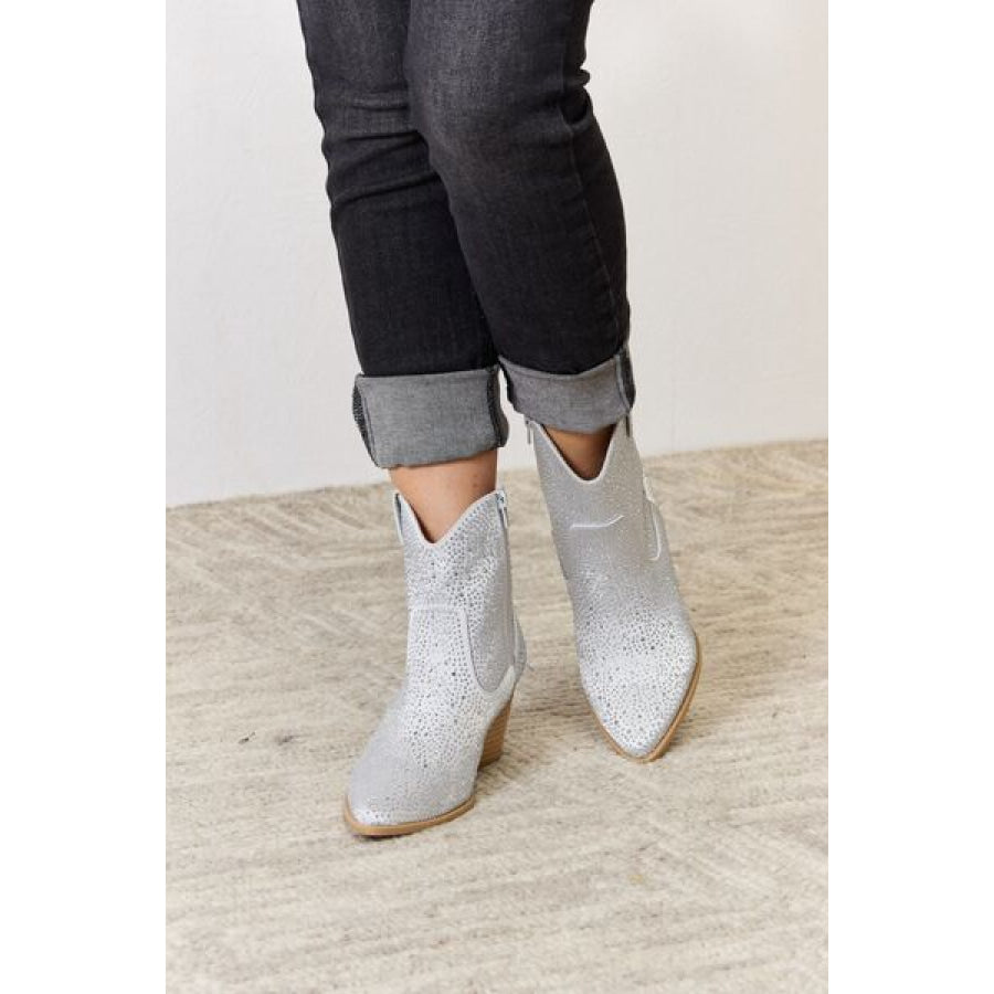 East Lion Corp Rhinestone Ankle Cowboy Boots Clear Rhinestone / 6 Clothing