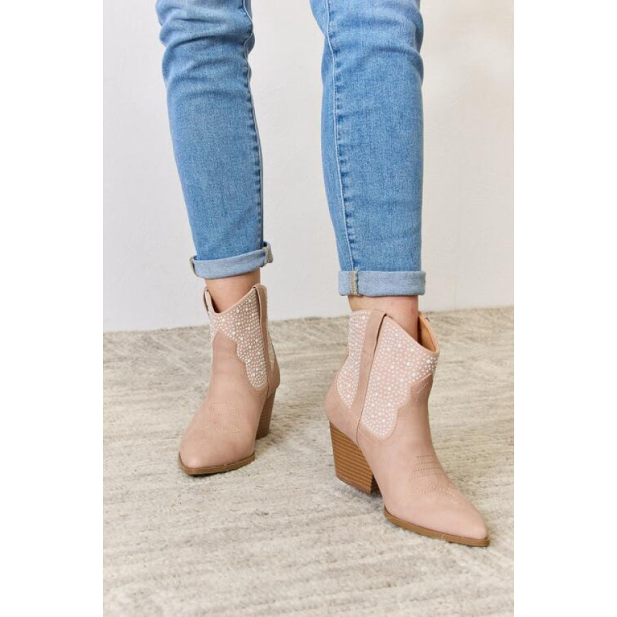 East Lion Corp Rhinestone Ankle Cowgirl Booties Blush / 6 Clothing