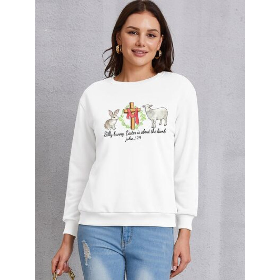 EASTER Graphic Round Neck Sweatshirt White / S Apparel and Accessories