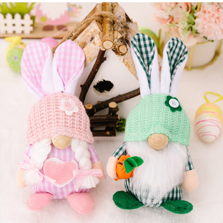 Easter Plaid Knitted Hat Faceless Doll with Rabbit Ears Apparel and Accessories