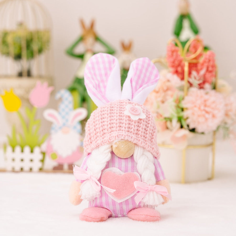 Easter Plaid Knitted Hat Faceless Doll with Rabbit Ears Blush Pink / One Size Apparel and Accessories