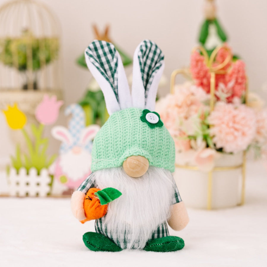 Easter Plaid Knitted Hat Faceless Doll with Rabbit Ears Gum Leaf / One Size Apparel and Accessories