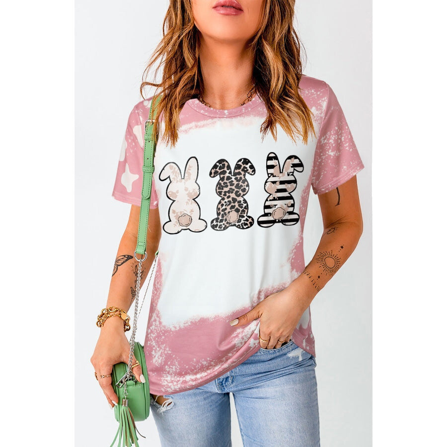 Easter Printed Bunny Graphic Tee Shirt Pink/White / S
