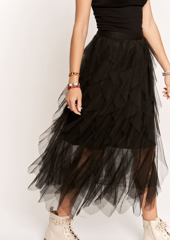 ADORA Ruffled Elastic Waist Midi Skirt