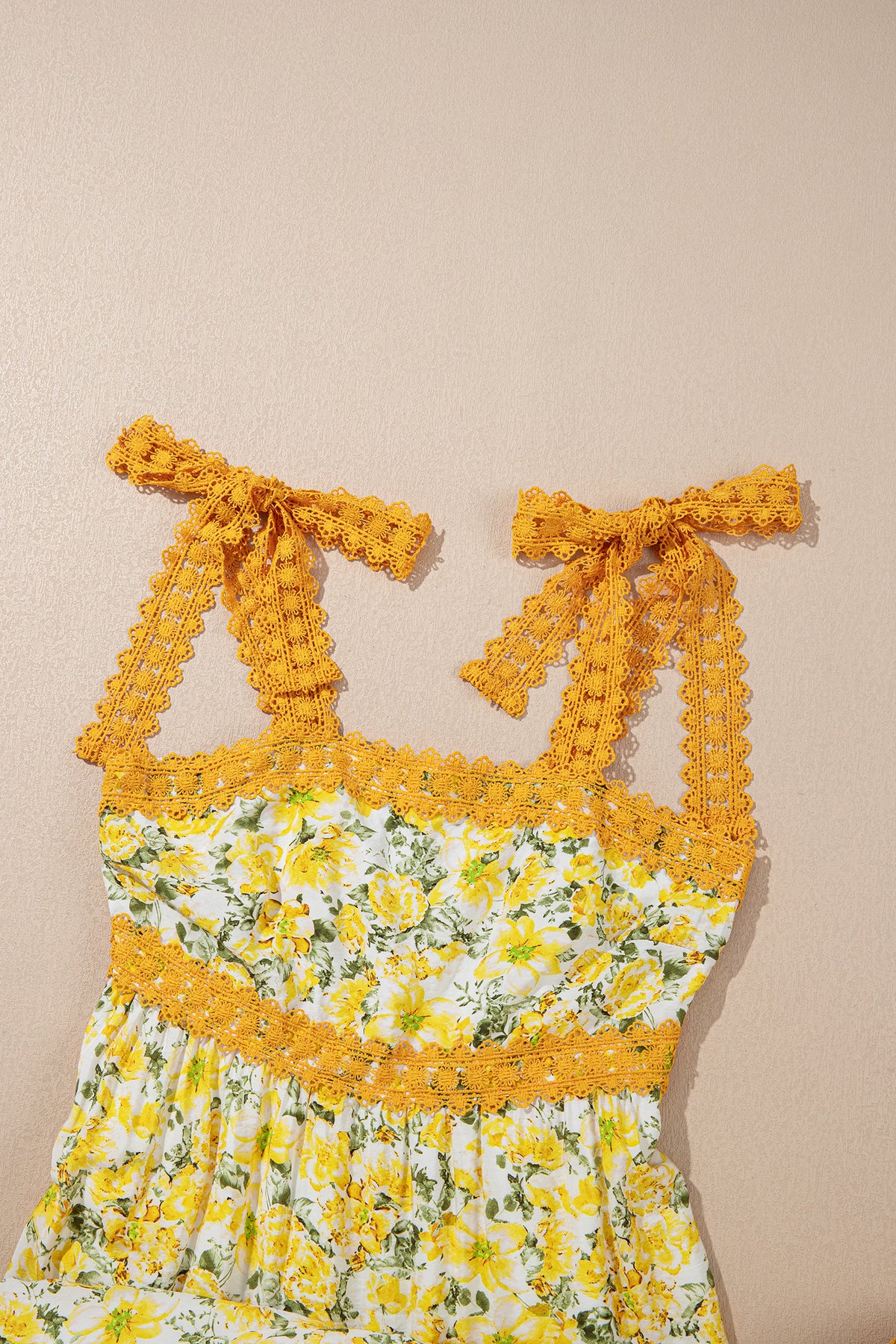 Rose Floral Lace Tied Strap Empire Waist Maxi Dress