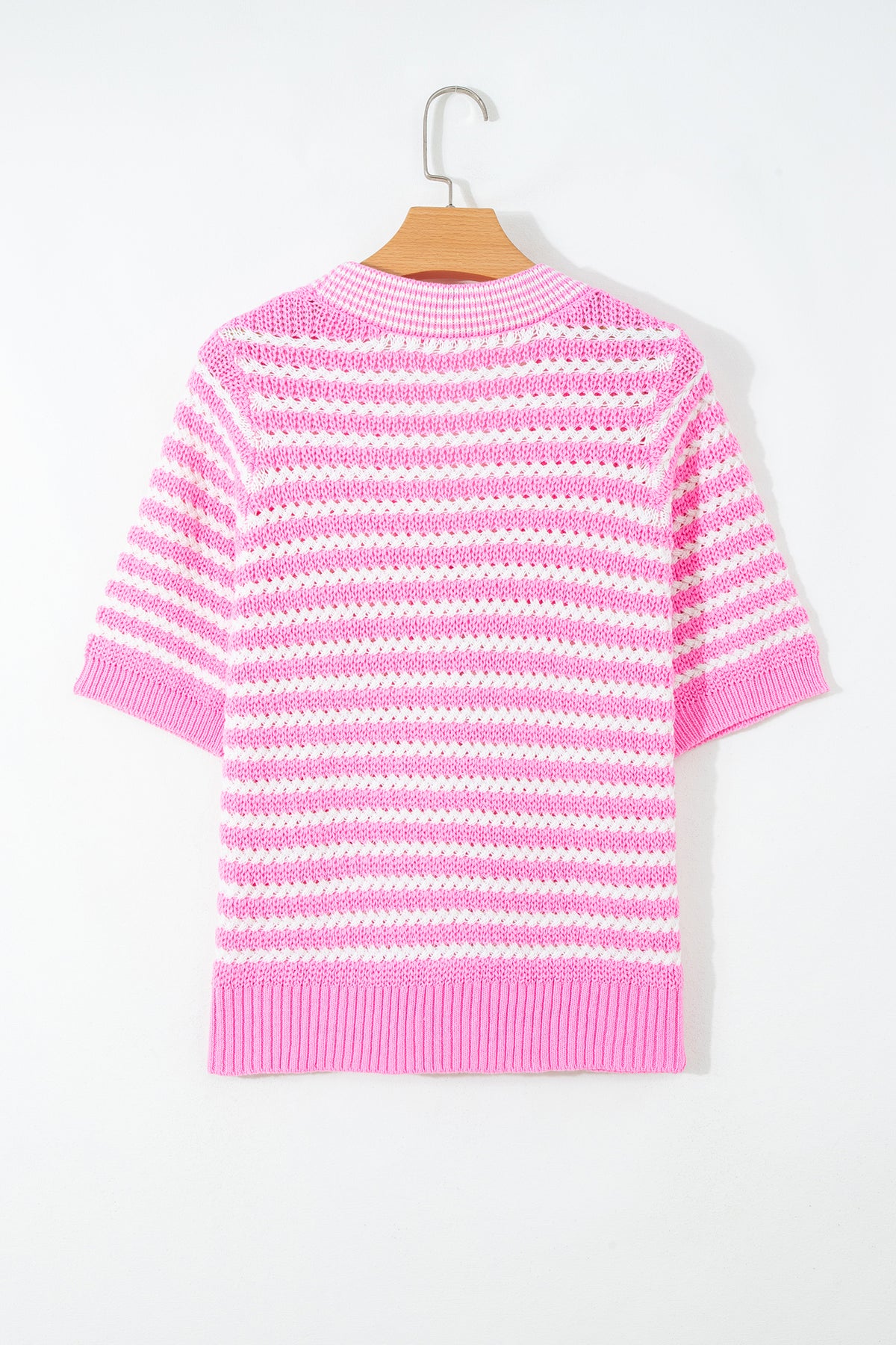 Green Stripe Short Sleeve Knit V Neck Bow Knot Sweater