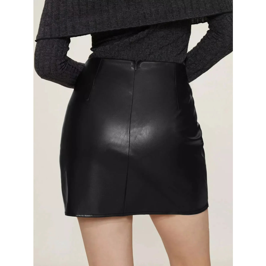 Edgy Faux Leather Ruched Asymmetrical Mini Skirt Black / S Apparel and Accessories