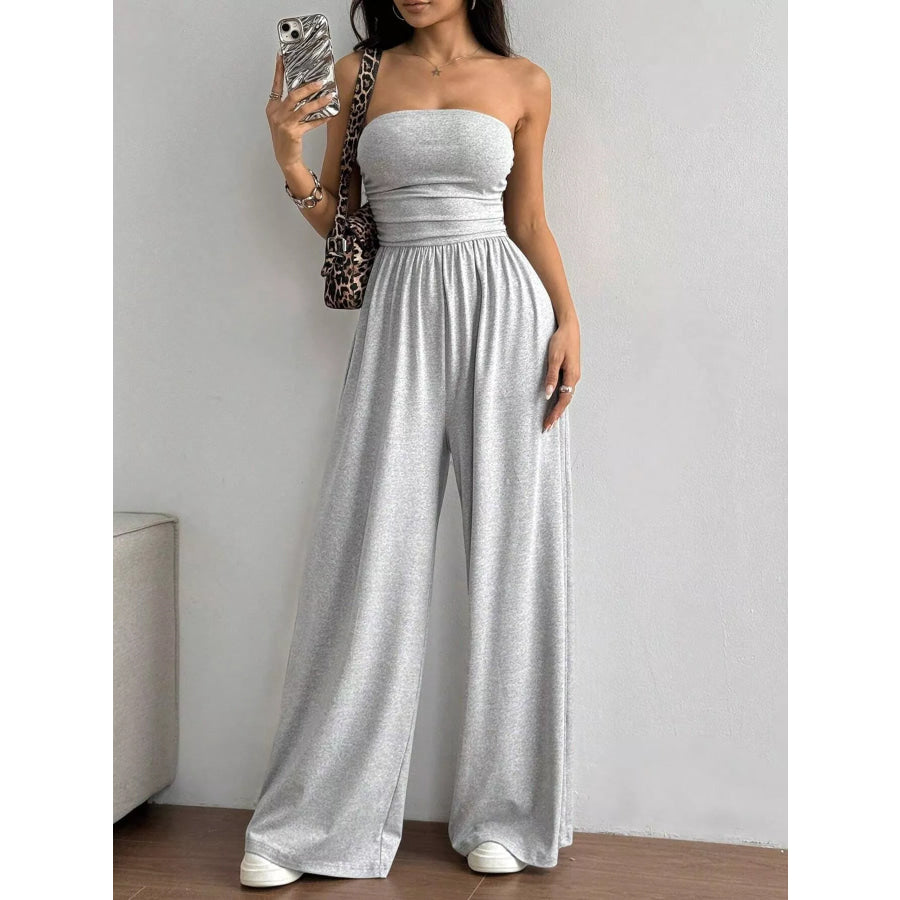 Effortless Chic Tube Top Wide Leg Jumpsuit Apparel and Accessories
