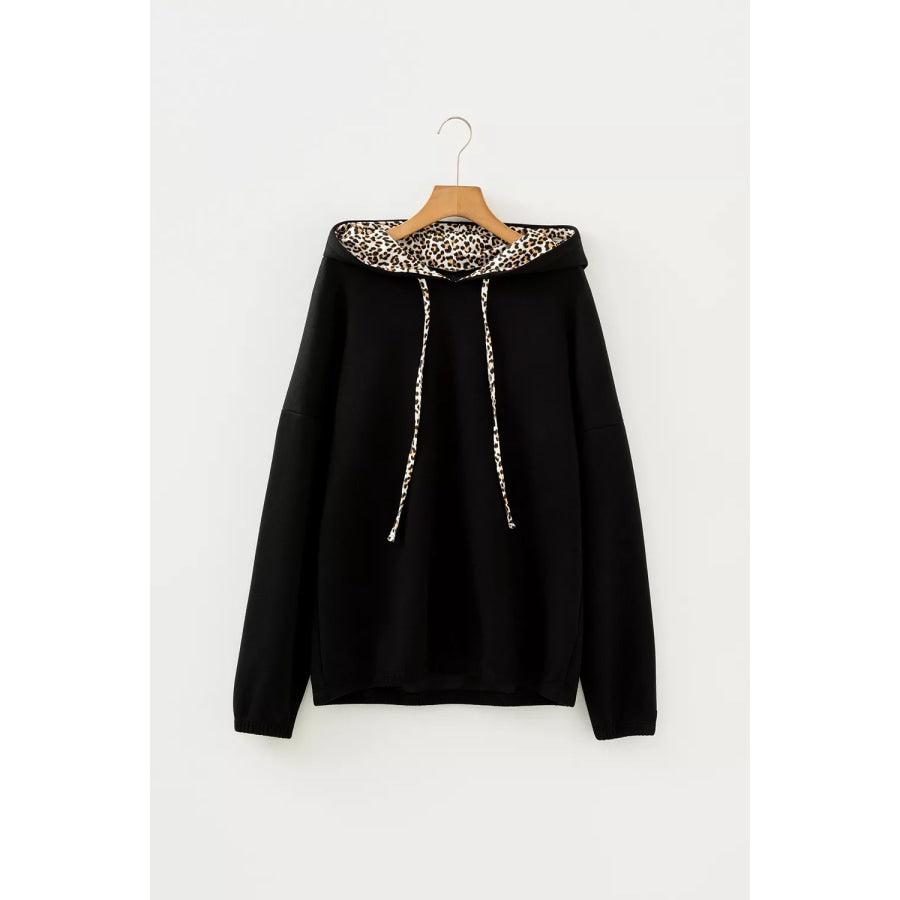 Elastic Cuffs Leopard Contrast Drawstring Hoodie Apparel and Accessories