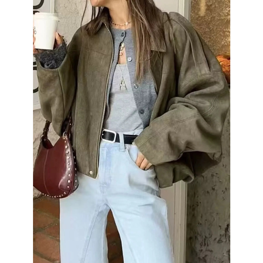 Elastic Hem Batwing Sleeve Jacket Apparel and Accessories