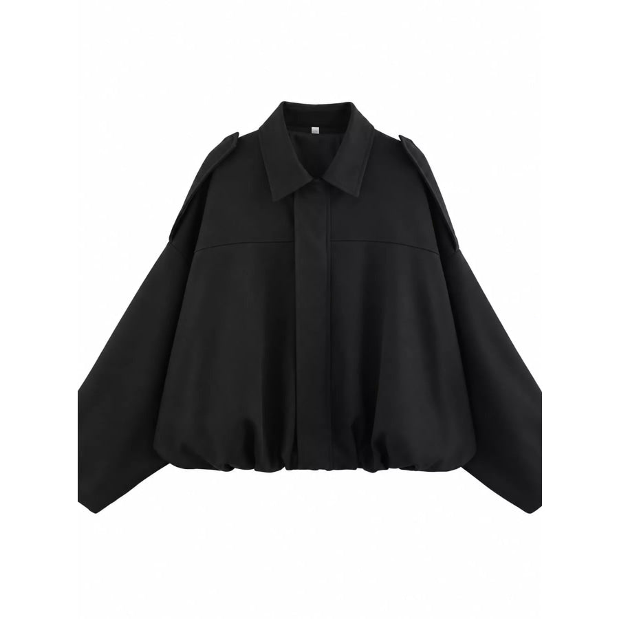 Elastic Hem Batwing Sleeve Jacket Black / S Apparel and Accessories