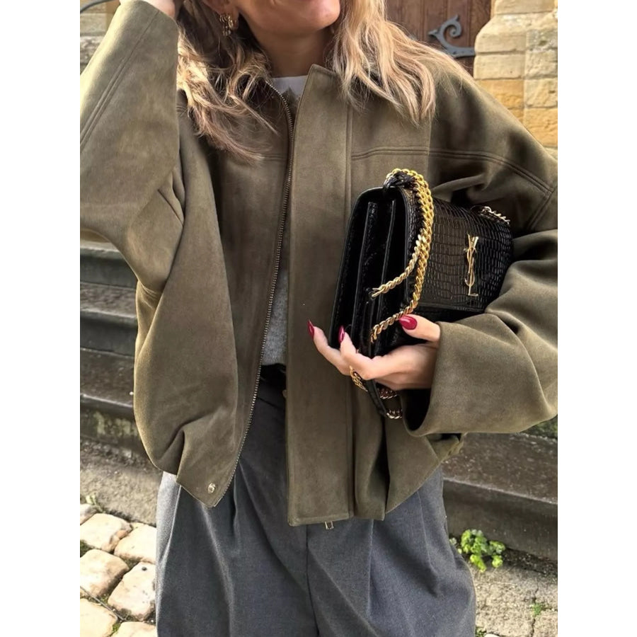 Elastic Hem Batwing Sleeve Jacket Army Green / S Apparel and Accessories