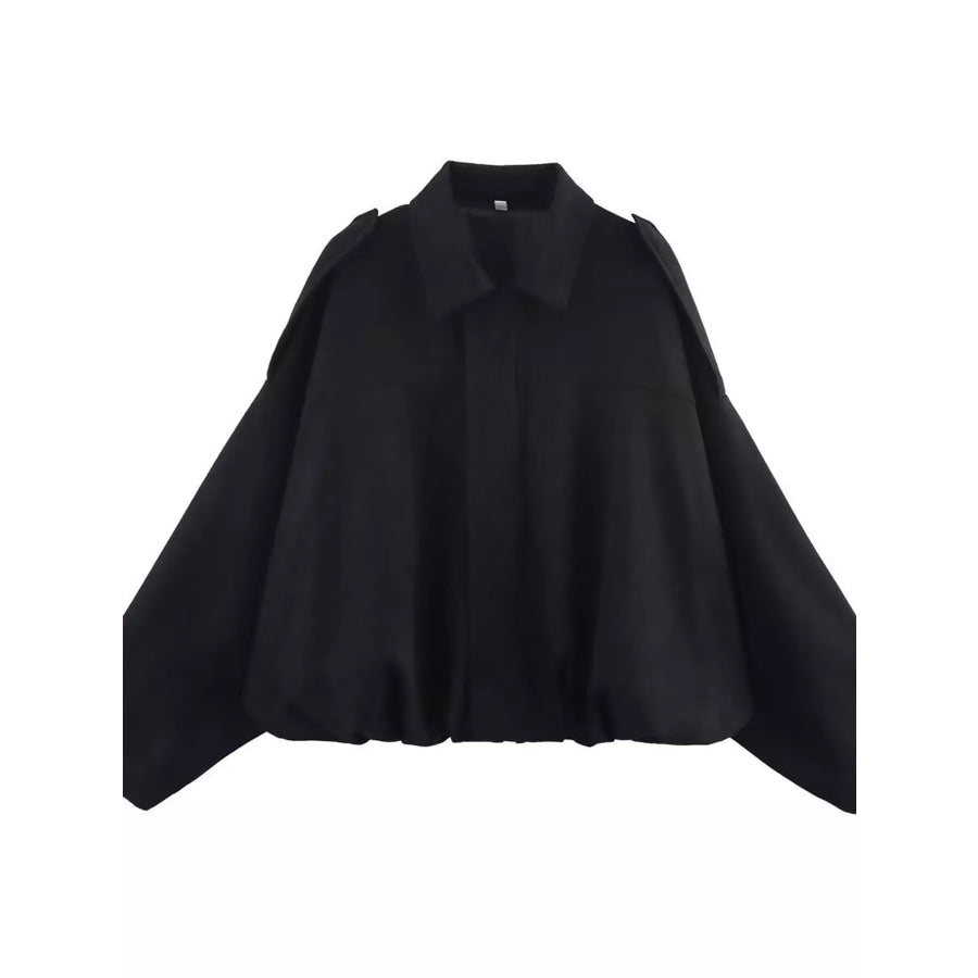 Elastic Hem Batwing Sleeve Jacket Black / S Apparel and Accessories