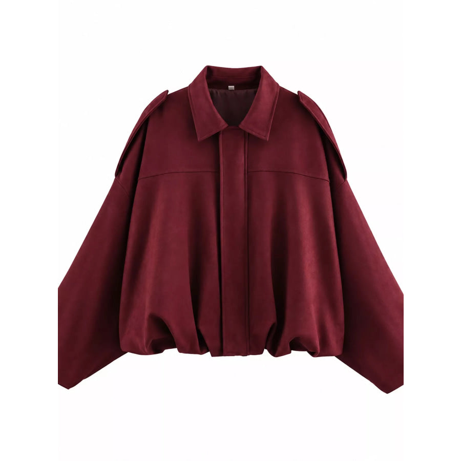 Elastic Hem Batwing Sleeve Jacket Burgundy / S Apparel and Accessories