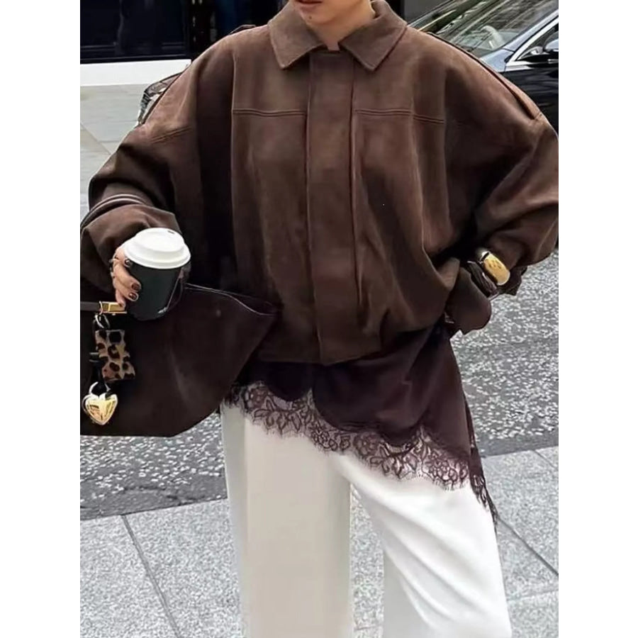 Elastic Hem Batwing Sleeve Jacket Coffee Brown / S Apparel and Accessories