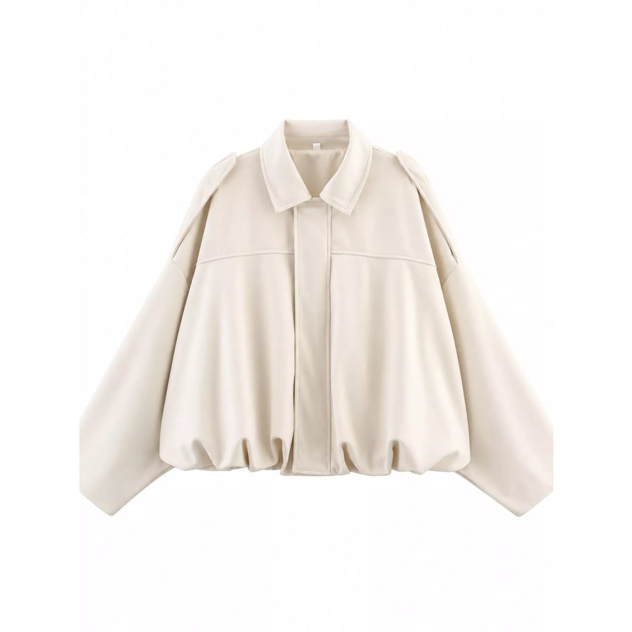 Elastic Hem Batwing Sleeve Jacket Cream / S Apparel and Accessories