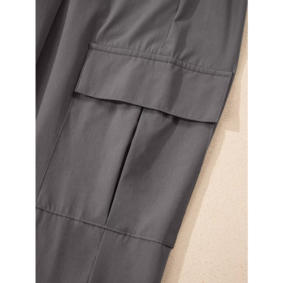 Elastic High Waist Pocketed Cargo Jogger Pants Apparel and Accessories
