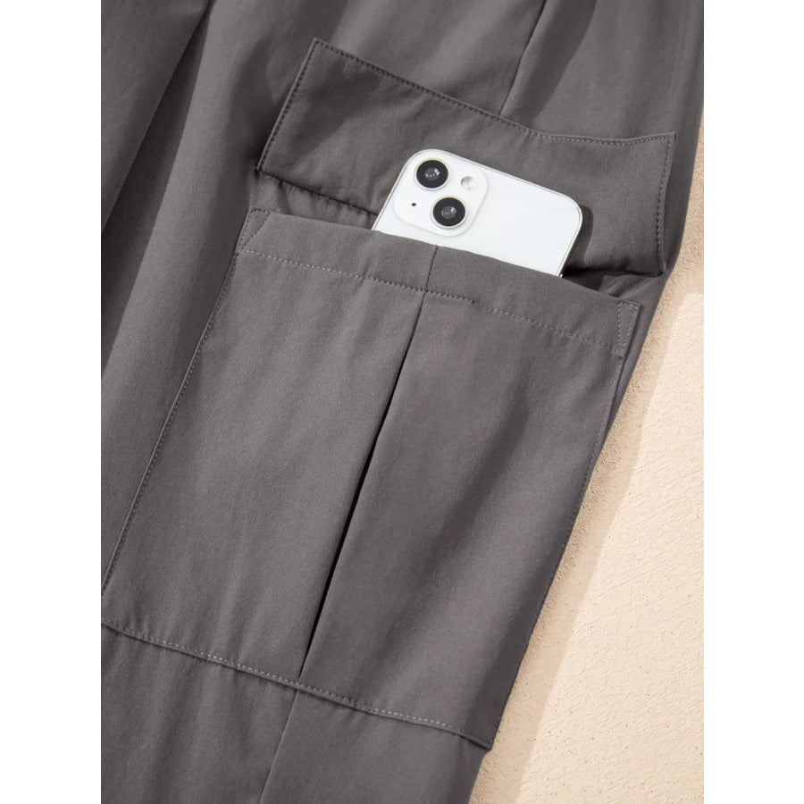 Elastic High Waist Pocketed Cargo Jogger Pants Apparel and Accessories