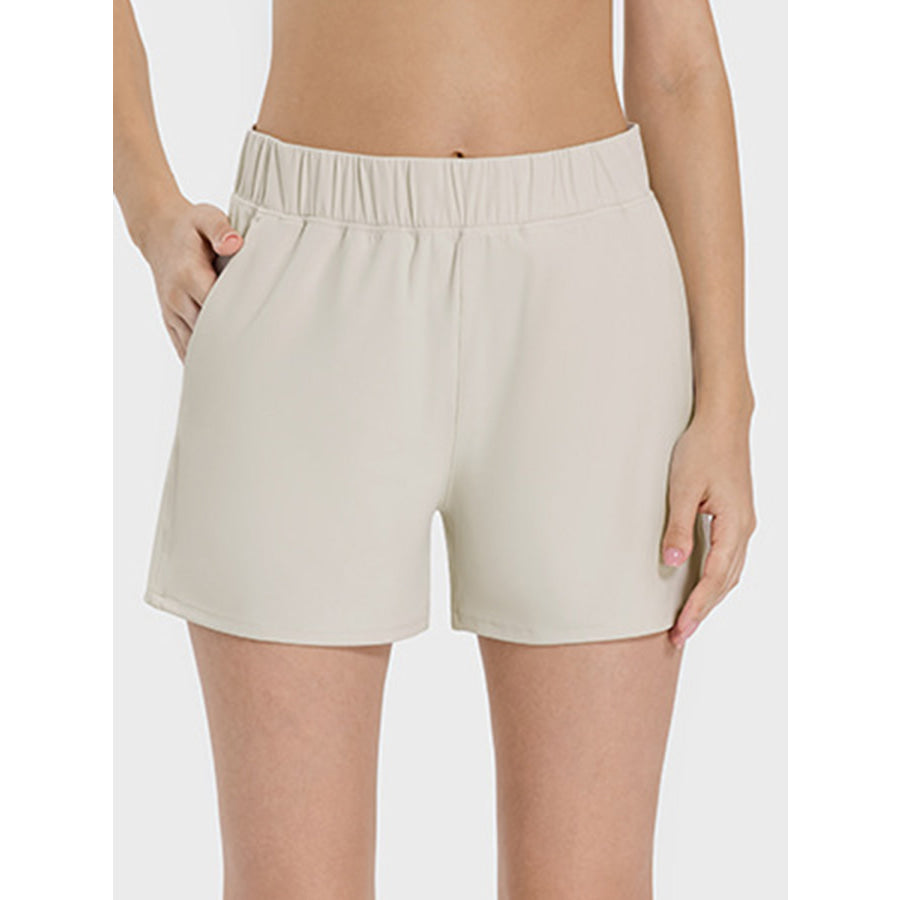 Elastic Waist Active Shorts Beige / 4 Apparel and Accessories