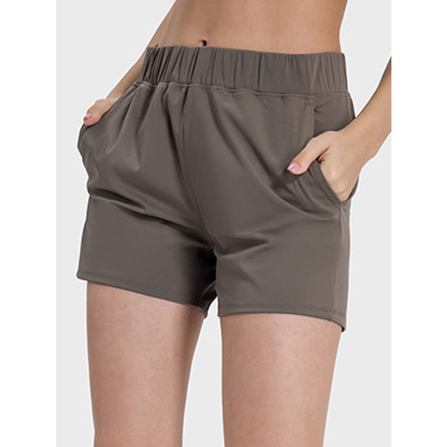 Elastic Waist Active Shorts Mocha / 4 Apparel and Accessories