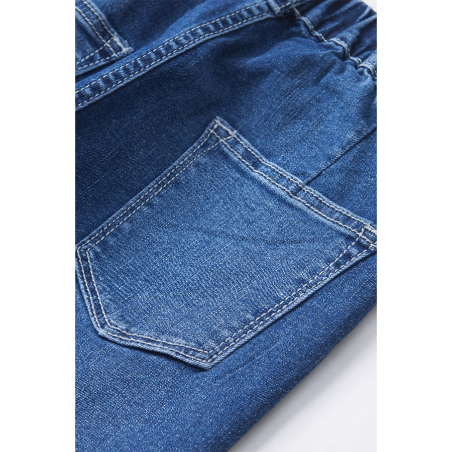 Elastic Waist Bootcut Jeans with Pockets Apparel and Accessories