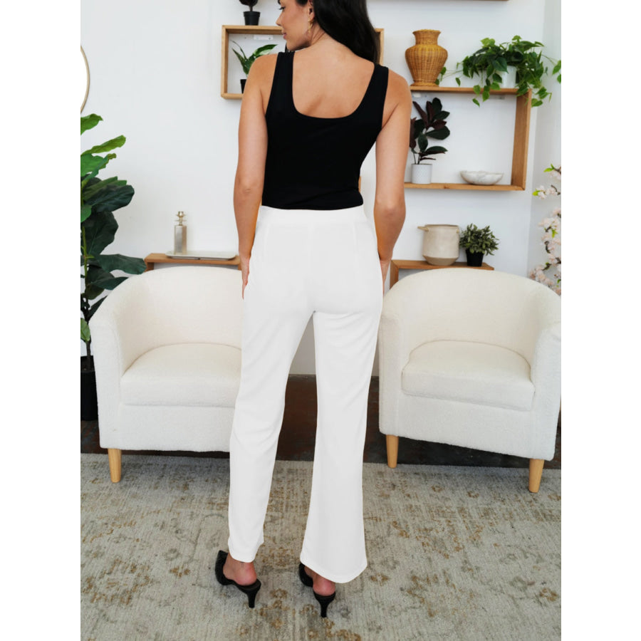 Elastic Waist Bootcut Pants White / S Apparel and Accessories