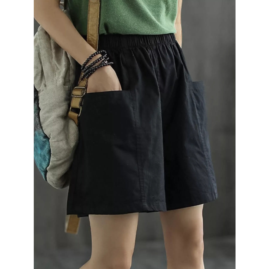 Elastic Waist Casual Shorts Black / M Apparel and Accessories