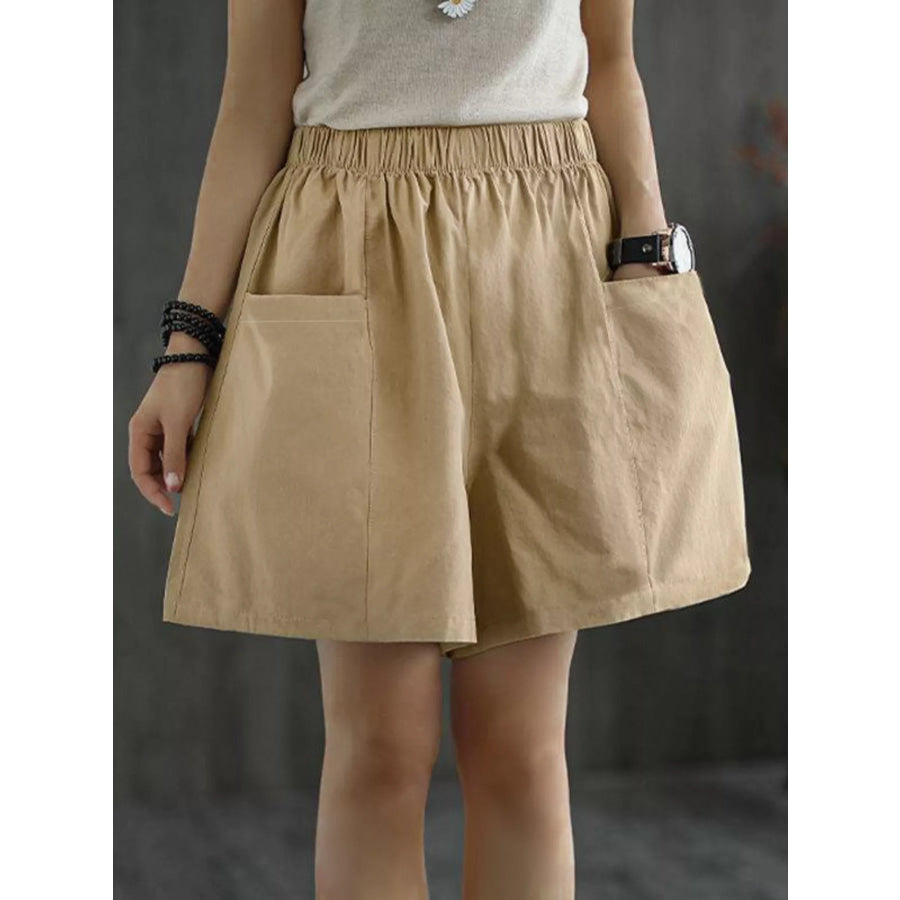 Elastic Waist Casual Shorts Khaki / M Apparel and Accessories