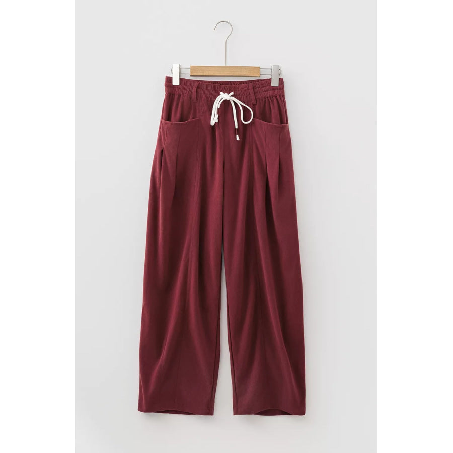 Elastic Waist Drawstring Corduroy Casual Pants Apparel and Accessories