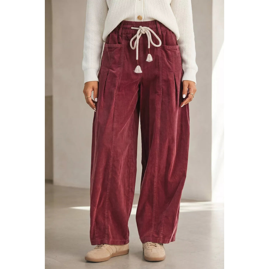 Elastic Waist Drawstring Corduroy Casual Pants Apparel and Accessories