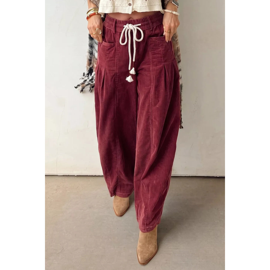 Elastic Waist Drawstring Corduroy Casual Pants Apparel and Accessories