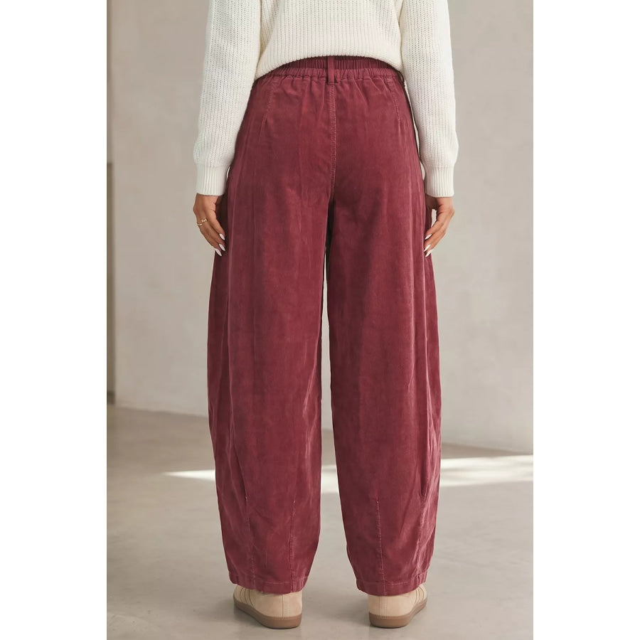 Elastic Waist Drawstring Corduroy Casual Pants Apparel and Accessories