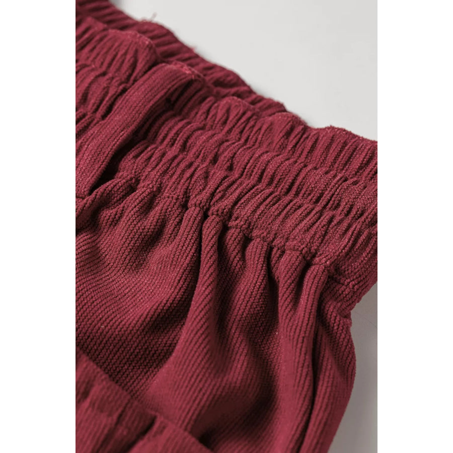 Elastic Waist Drawstring Corduroy Casual Pants Apparel and Accessories