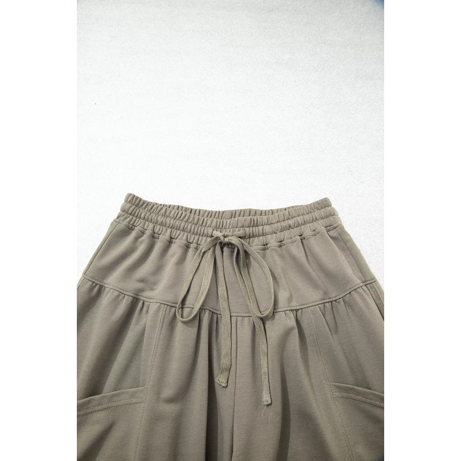 Elastic Waist Drawstring Wide Leg Full Length Pants Apparel and Accessories