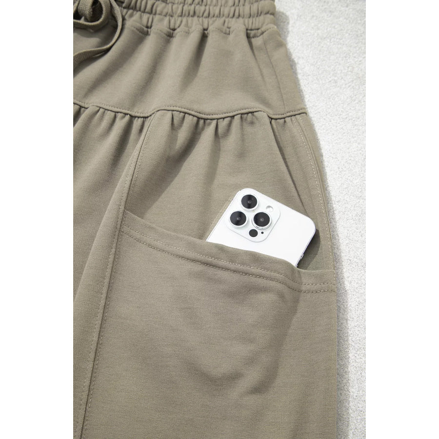 Elastic Waist Drawstring Wide Leg Full Length Pants Apparel and Accessories