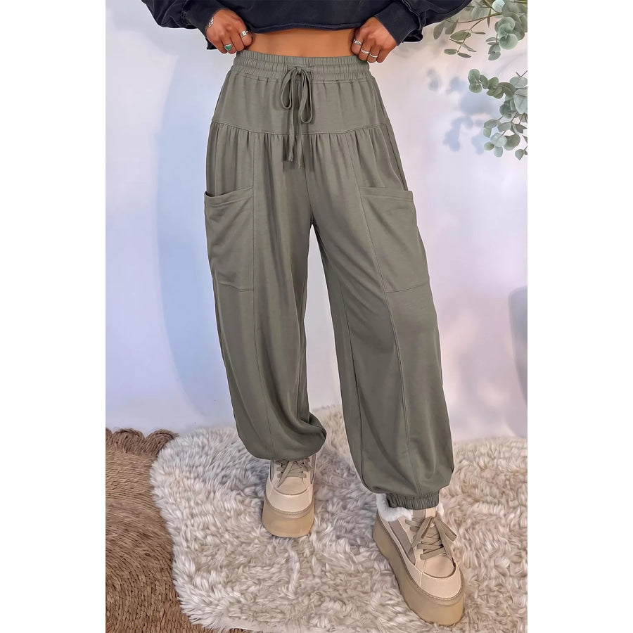 Elastic Waist Drawstring Wide Leg Full Length Pants Apparel and Accessories