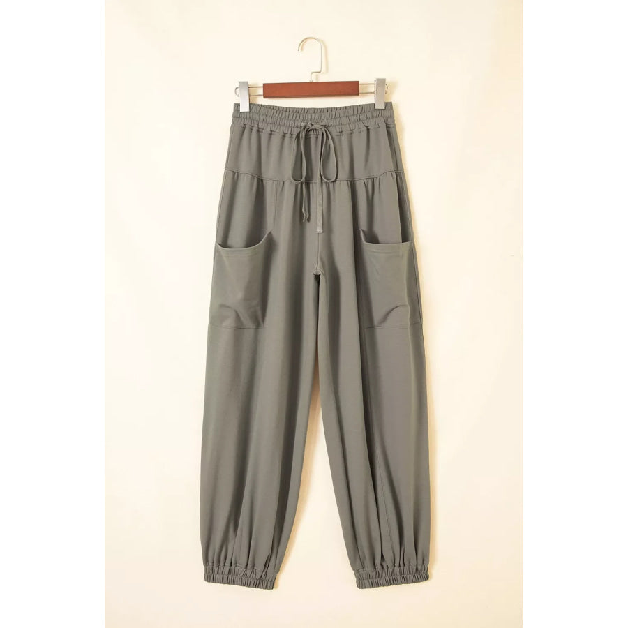 Elastic Waist Drawstring Wide Leg Full Length Pants Apparel and Accessories