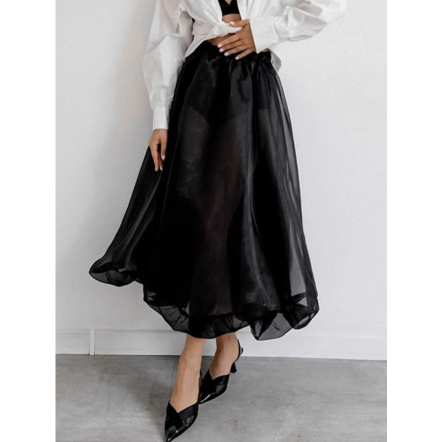 Elastic Waist Flowy Skirt Black / S Apparel and Accessories