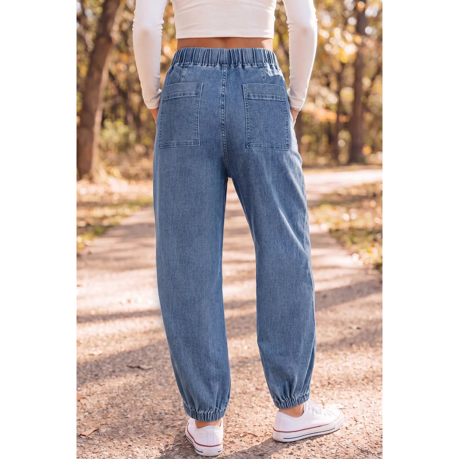 Elastic Waist Harem Ankle Length Jeans Apparel and Accessories