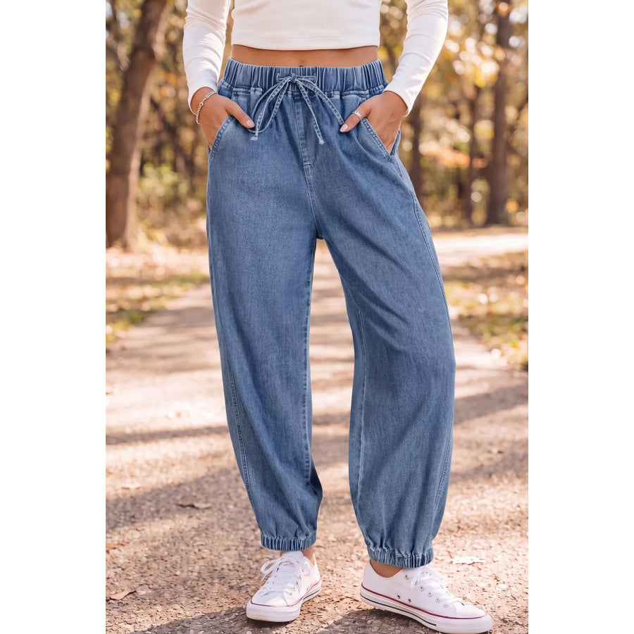 Elastic Waist Harem Ankle Length Jeans Apparel and Accessories