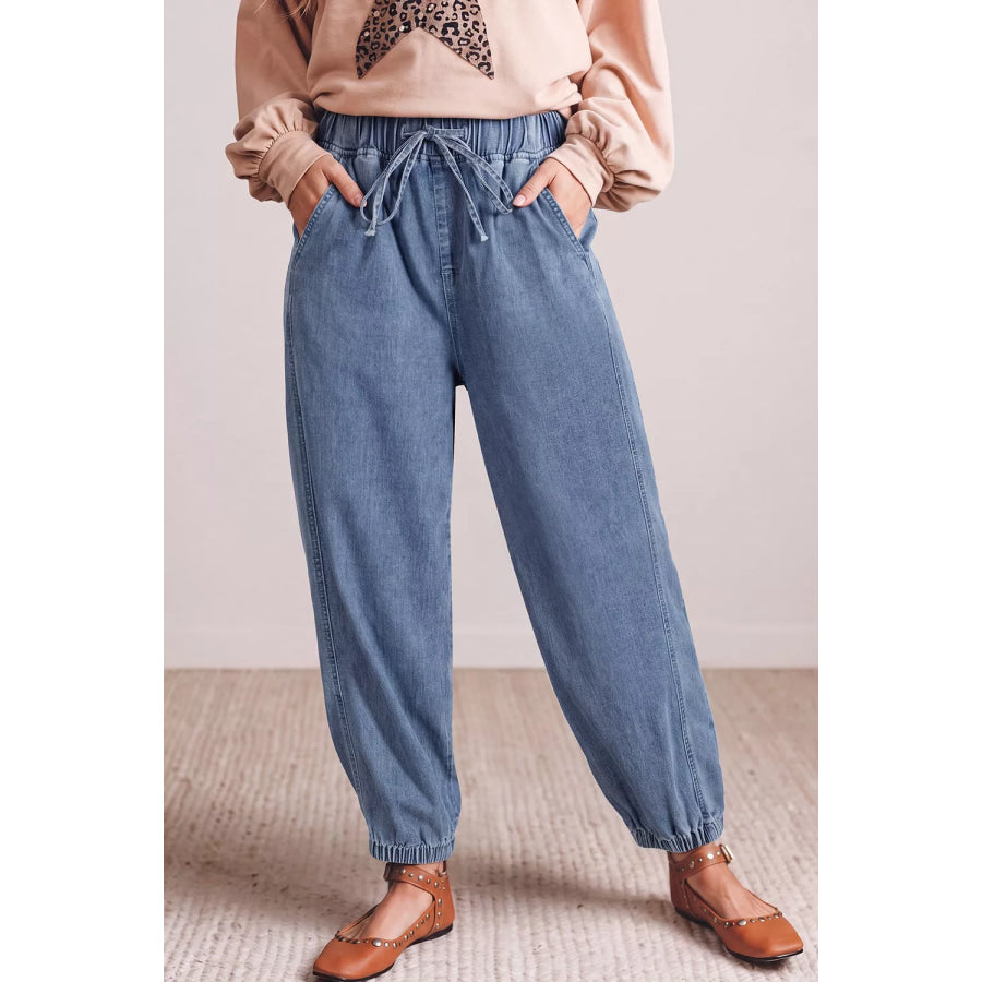 Elastic Waist Harem Ankle Length Jeans Apparel and Accessories