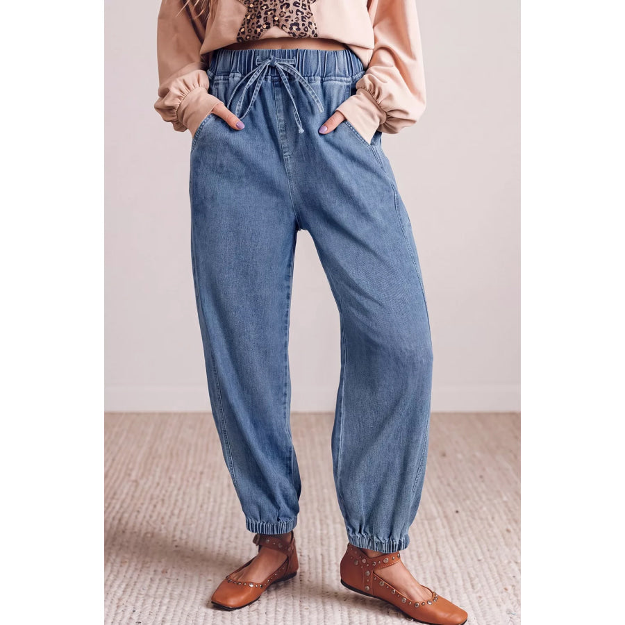 Elastic Waist Harem Ankle Length Jeans Medium / 4 Apparel and Accessories