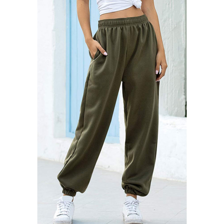 Elastic Waist Joggers with Pockets Apparel and Accessories